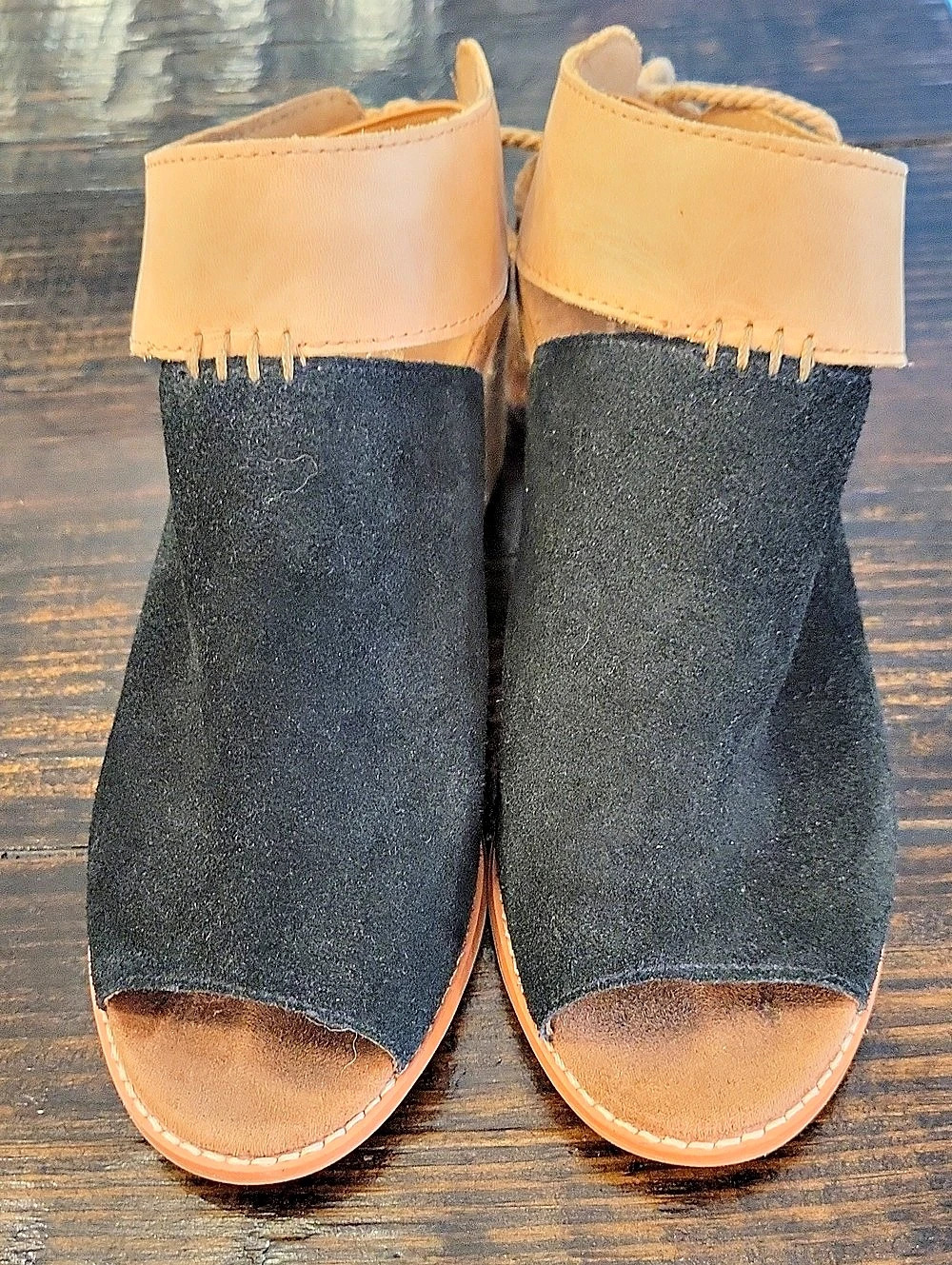 TOMS Open Toe Wedge Sandals Black US 7.5